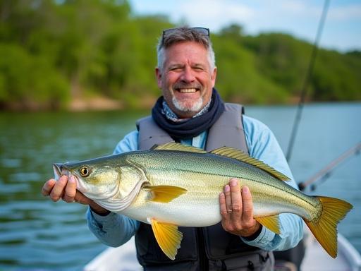 Cliente sonriente sosteniendo un gran pez