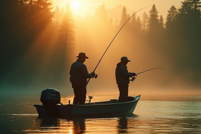 Fundadores de Selva Pescadora pescando al amanecer, simbolizando la pasión por la pesca
