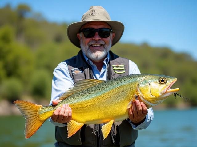 Juan Pérez, guía de pesca con 15 años de experiencia, sonriendo sosteniendo un dorado